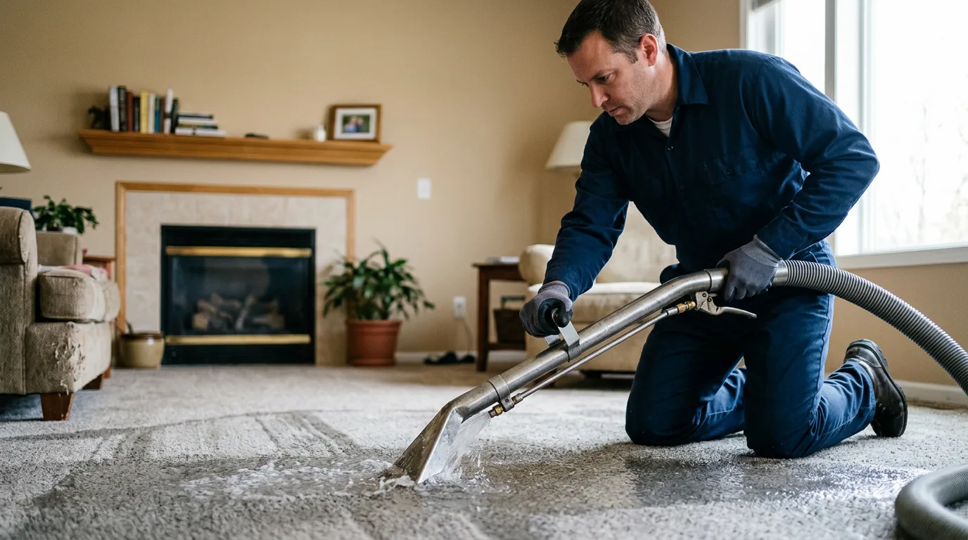 Water damage restoration technician working near Deerton, MI